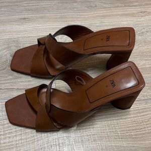 Zara Women's Brown Block Heel Sandals